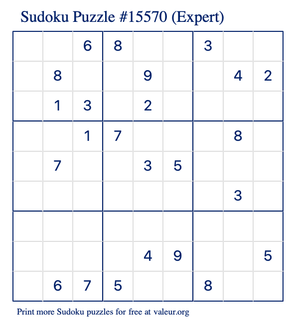 Free Printable Expert Sudoku Puzzle number 15570