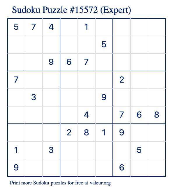 Free Printable Expert Sudoku Puzzle number 15572