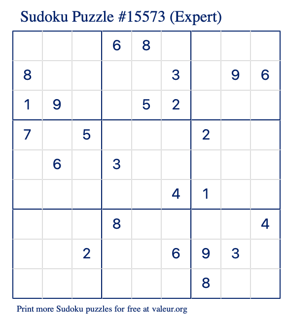 Free Printable Expert Sudoku Puzzle number 15573