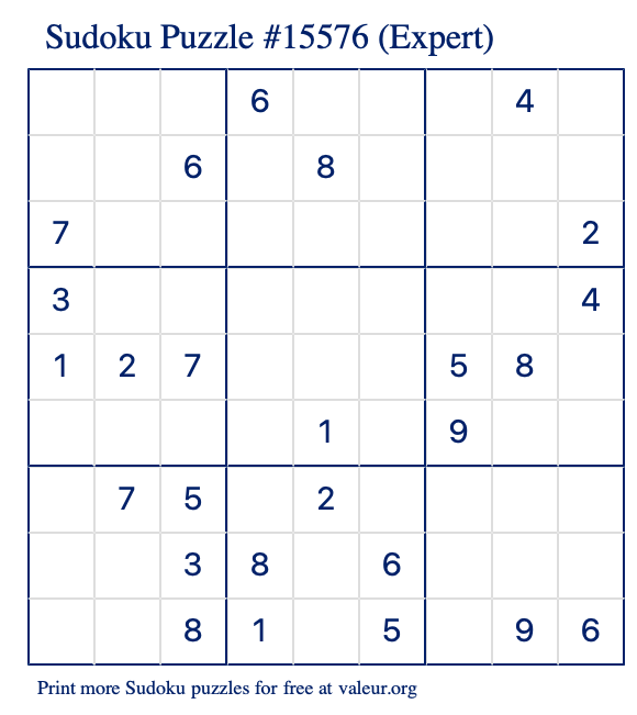 Free Printable Expert Sudoku Puzzle number 15576