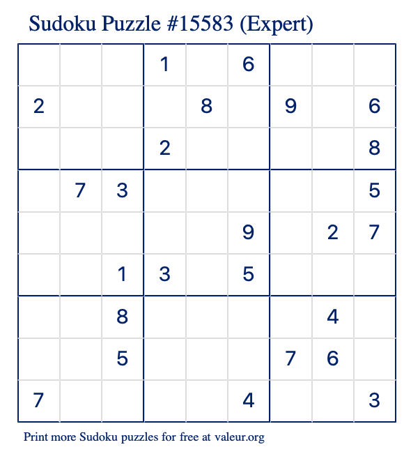 Free Printable Expert Sudoku Puzzle number 15583