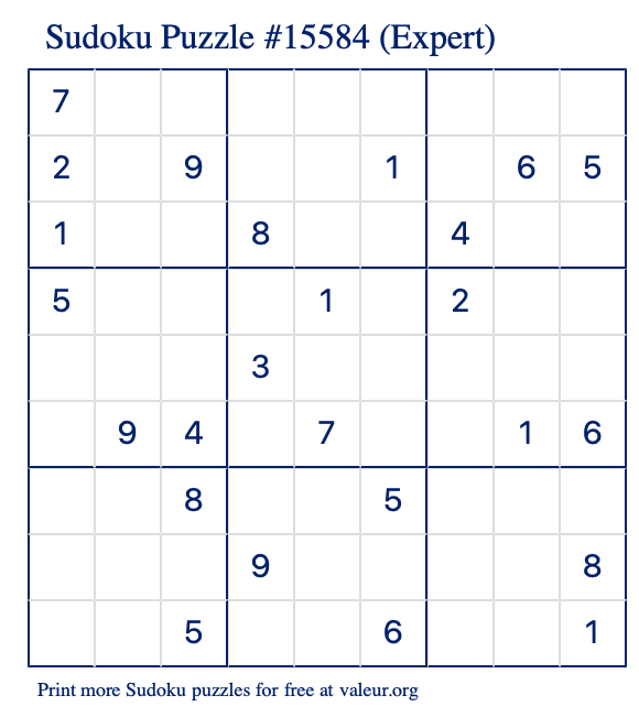 Free Printable Expert Sudoku Puzzle number 15584