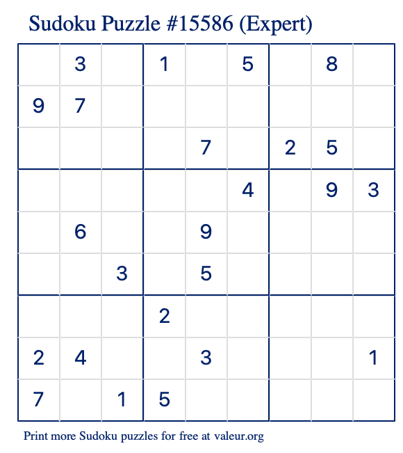 Free Printable Expert Sudoku Puzzle number 15586