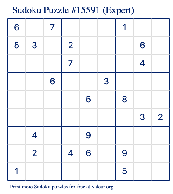 Free Printable Expert Sudoku Puzzle number 15591