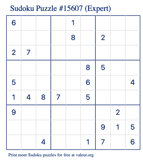 Free Printable Expert Sudoku Puzzle number 15607