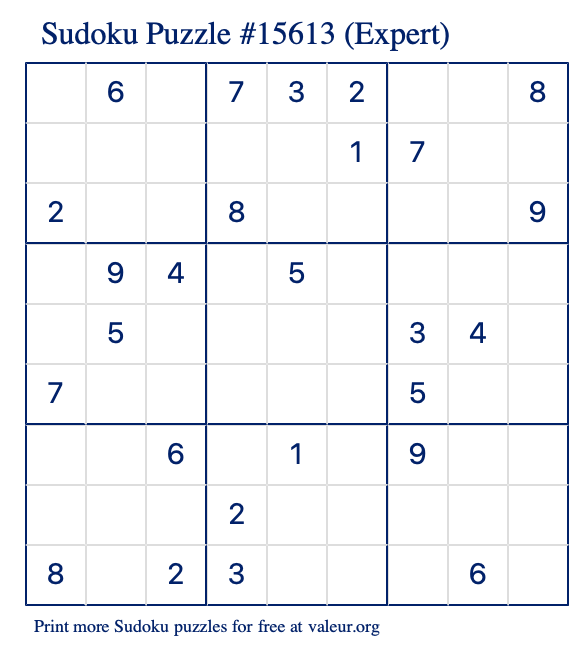 Free Printable Expert Sudoku with the Answer 15613