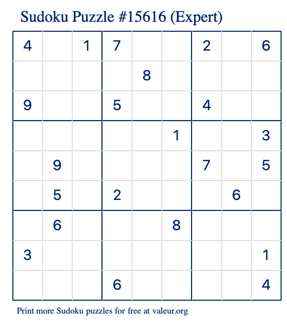 Free Printable Expert Sudoku Puzzle number 15616