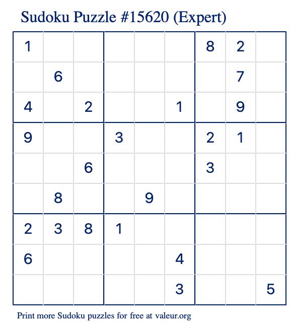 Free Printable Expert Sudoku Puzzle number 15620