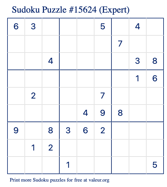 Free Printable Expert Sudoku Puzzle number 15624