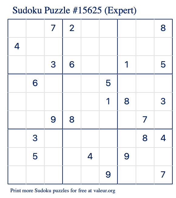 Free Printable Expert Sudoku Puzzle number 15625