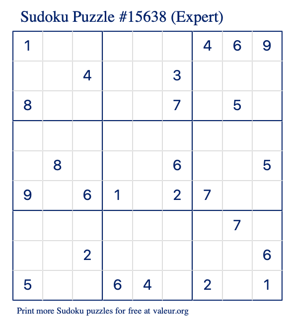 Free Printable Expert Sudoku Puzzle number 15638