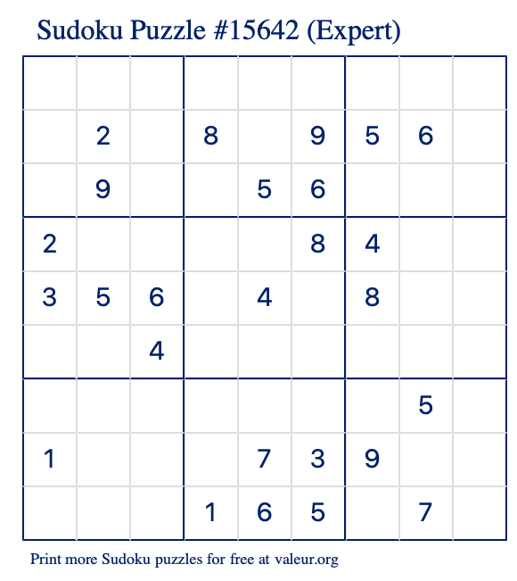 Free Printable Expert Sudoku Puzzle number 15642