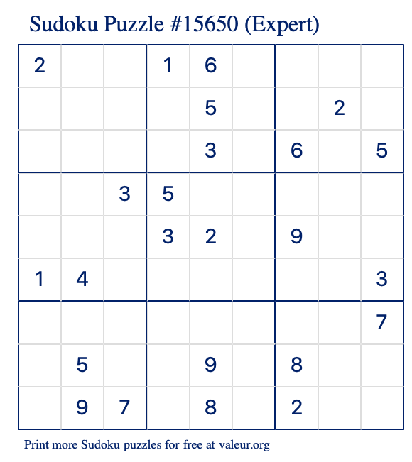 Free Printable Expert Sudoku Puzzle number 15650