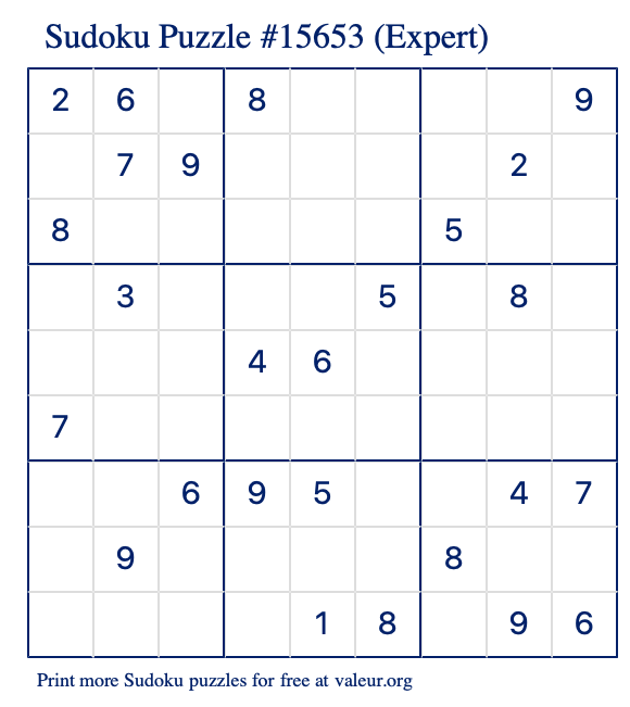 Free Printable Expert Sudoku Puzzle number 15653