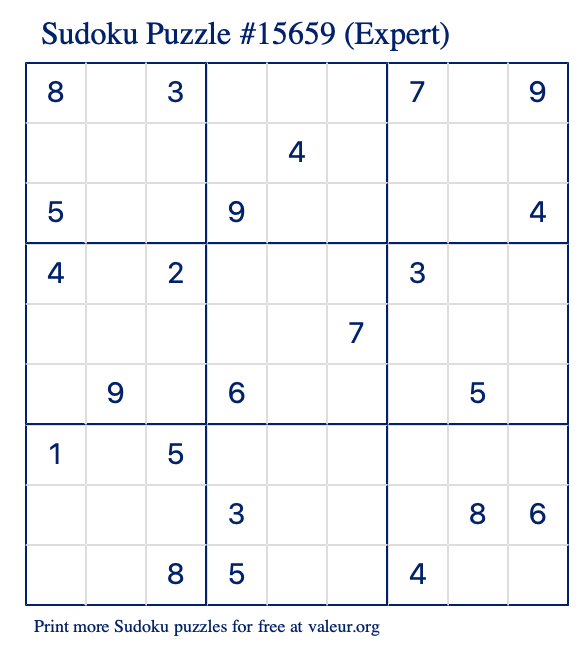 Free Printable Expert Sudoku Puzzle number 15659