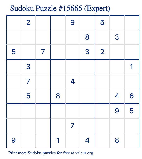 Free Printable Expert Sudoku Puzzle number 15665