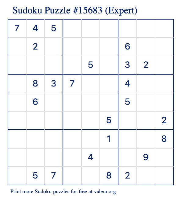 Free Printable Expert Sudoku Puzzle number 15683