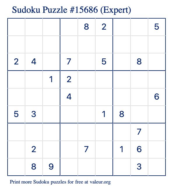 Free Printable Expert Sudoku Puzzle number 15686