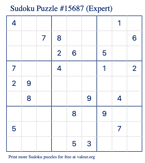 Free Printable Expert Sudoku Puzzle number 15687