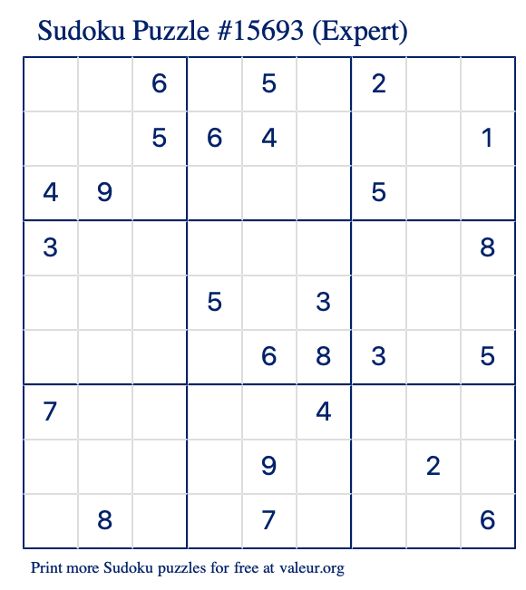 Free Printable Expert Sudoku Puzzle number 15693