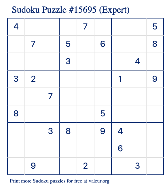 Free Printable Expert Sudoku Puzzle number 15695