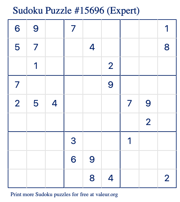 Free Printable Expert Sudoku Puzzle number 15696