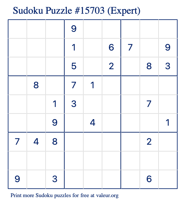 Free Printable Expert Sudoku Puzzle number 15703