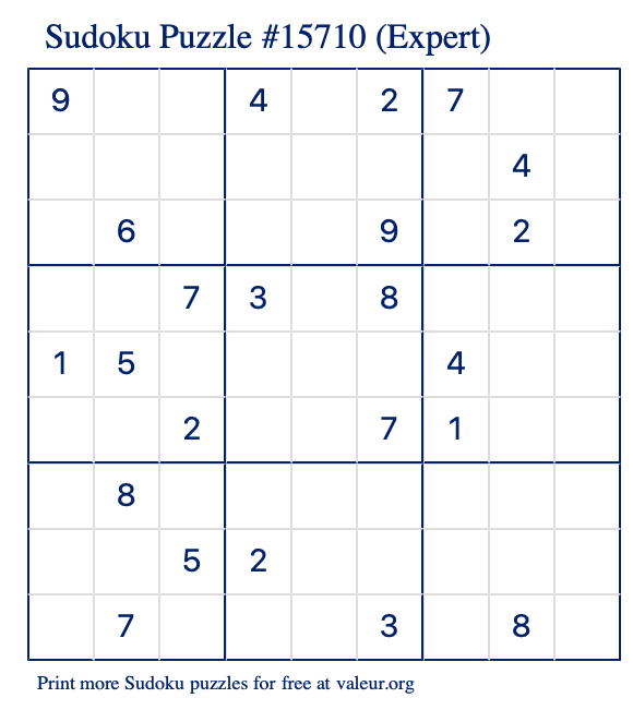 Free Printable Expert Sudoku Puzzle number 15710