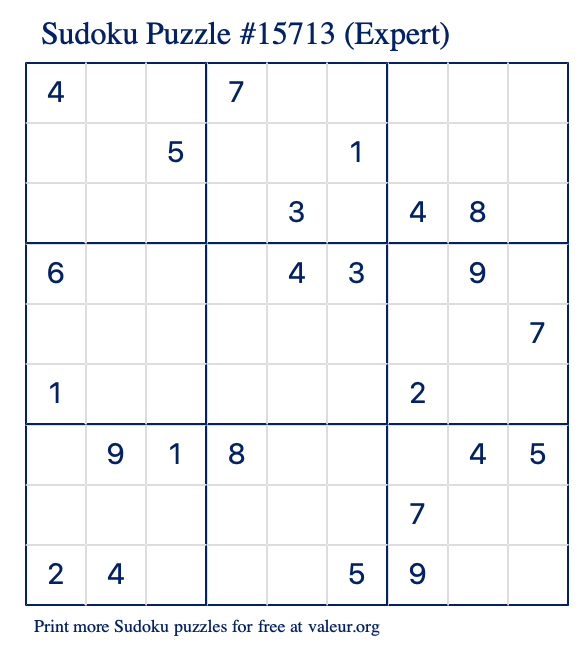 Free Printable Expert Sudoku Puzzle number 15713