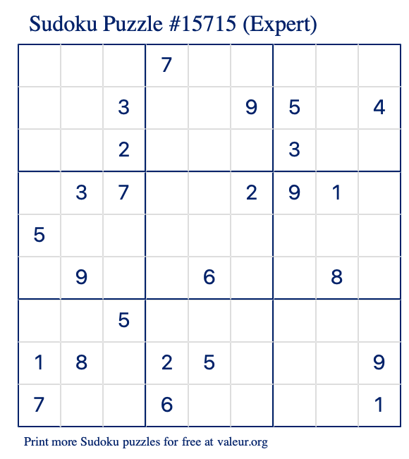 Free Printable Expert Sudoku Puzzle number 15715