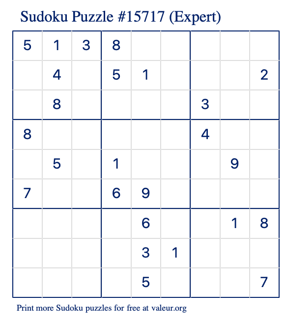 Free Printable Expert Sudoku Puzzle number 15717