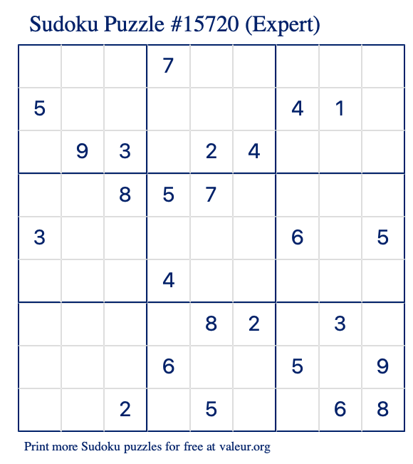 Free Printable Expert Sudoku Puzzle number 15720