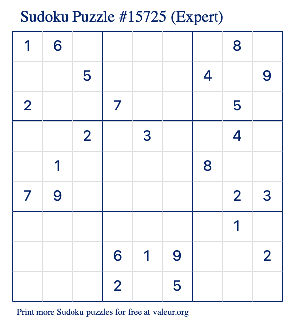 Free Printable Expert Sudoku Puzzle number 15725