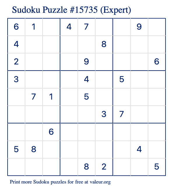 Free Printable Expert Sudoku Puzzle number 15735