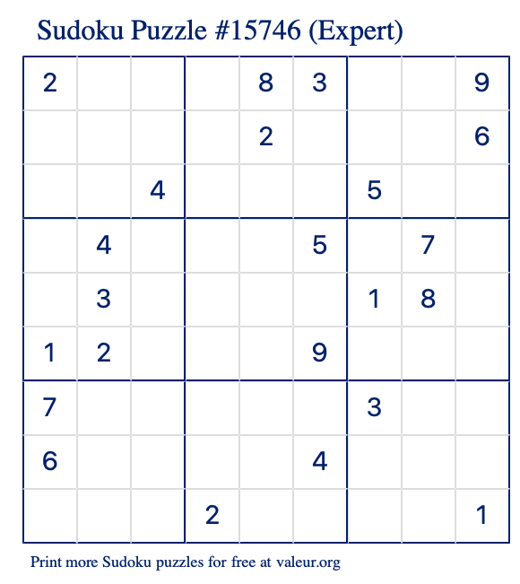 Free Printable Expert Sudoku Puzzle number 15746