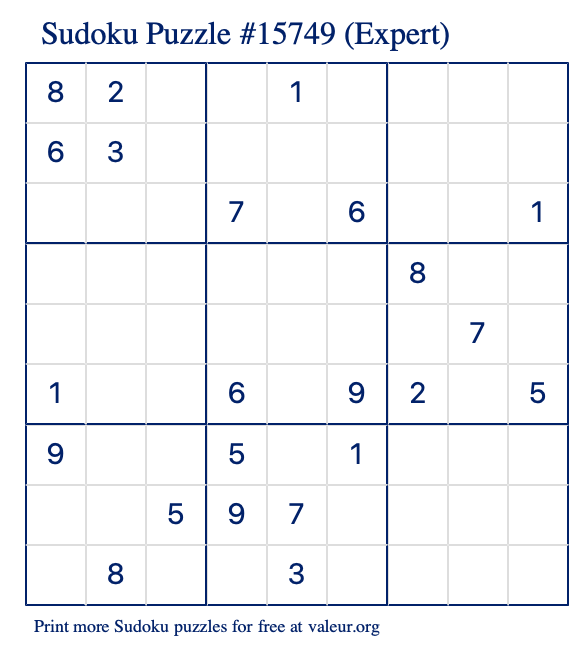 Free Printable Expert Sudoku Puzzle number 15749