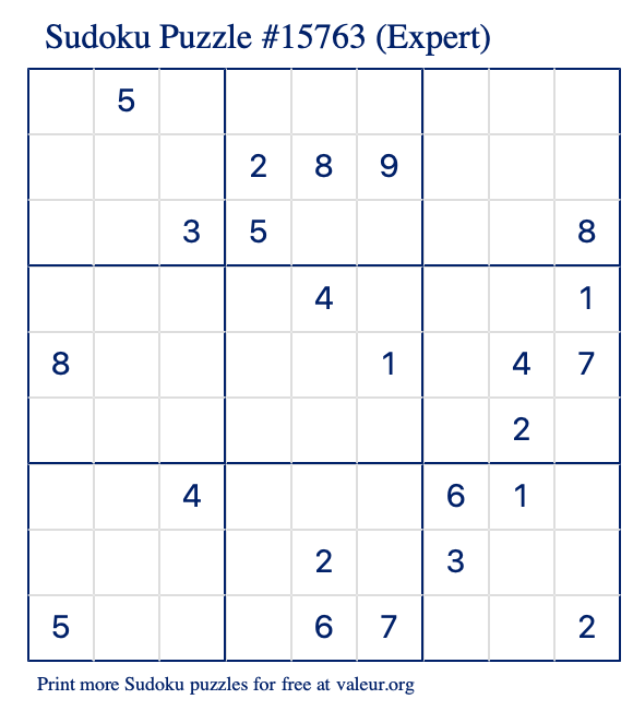 Free Printable Expert Sudoku Puzzle number 15763