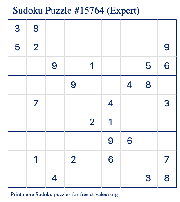 Free Printable Expert Sudoku Puzzle number 15764