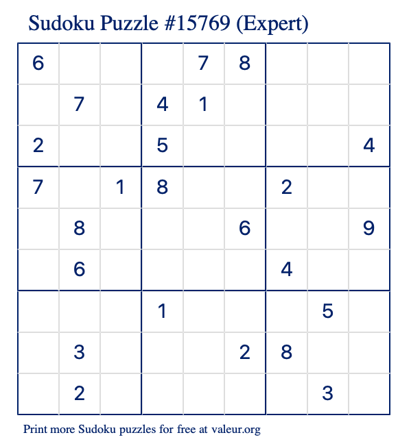 Free Printable Expert Sudoku Puzzle number 15769