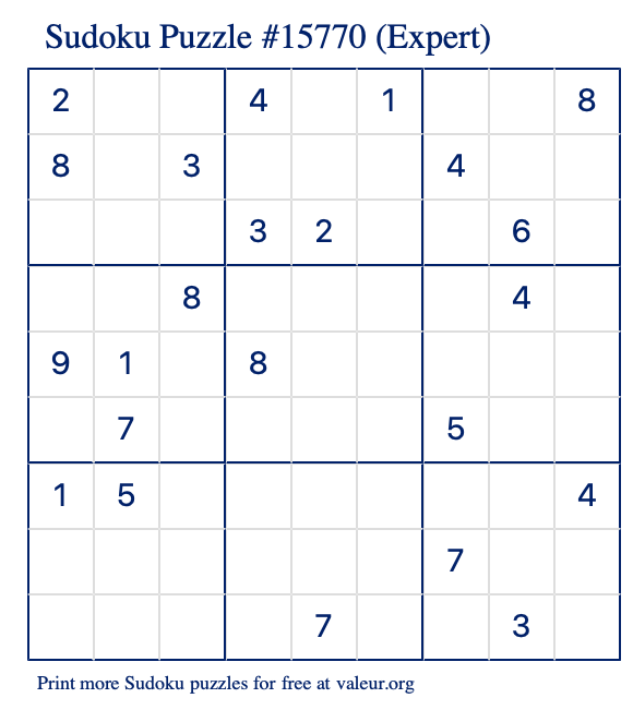 Free Printable Expert Sudoku Puzzle number 15770