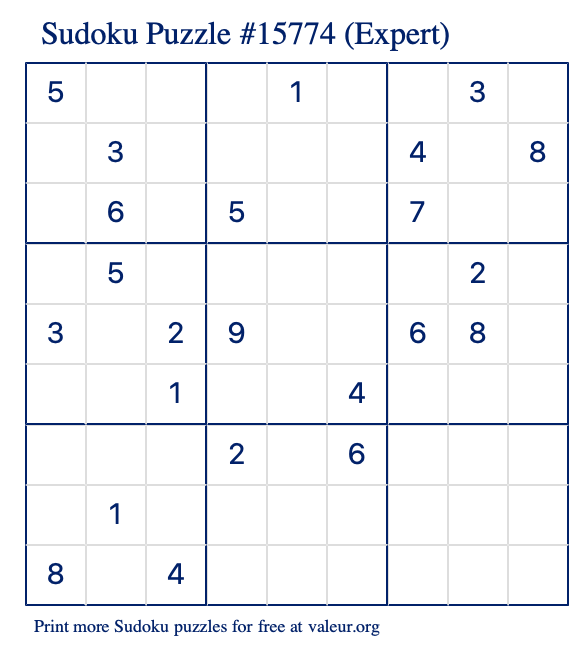 Free Printable Expert Sudoku Puzzle number 15774
