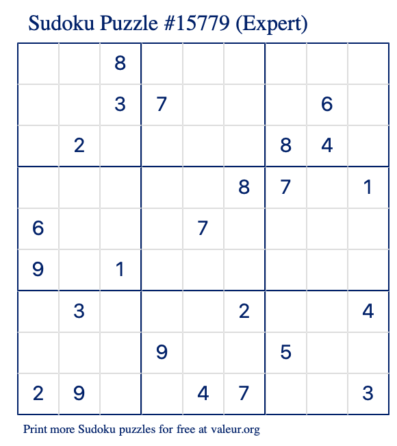 Free Printable Expert Sudoku Puzzle number 15779