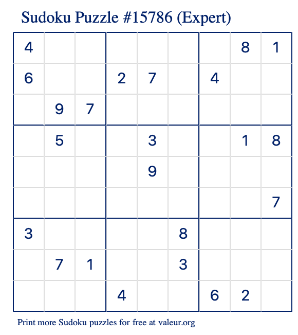 Free Printable Expert Sudoku Puzzle number 15786