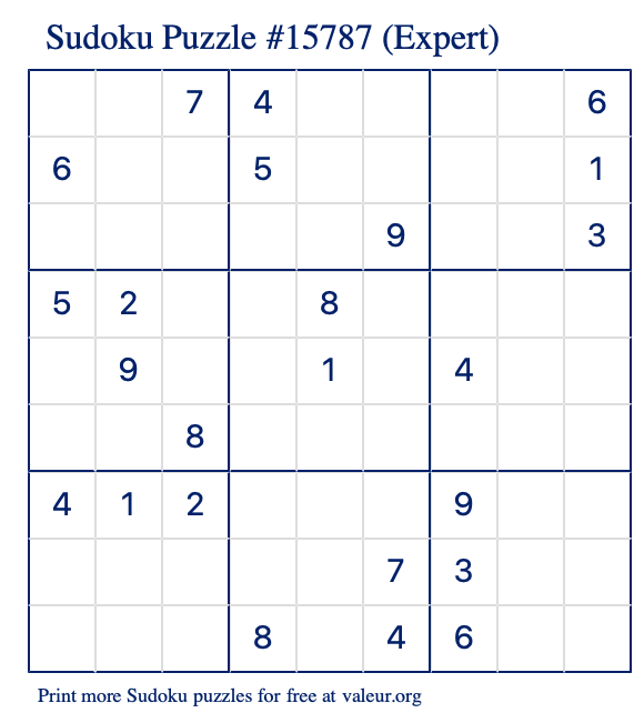 Free Printable Expert Sudoku Puzzle number 15787