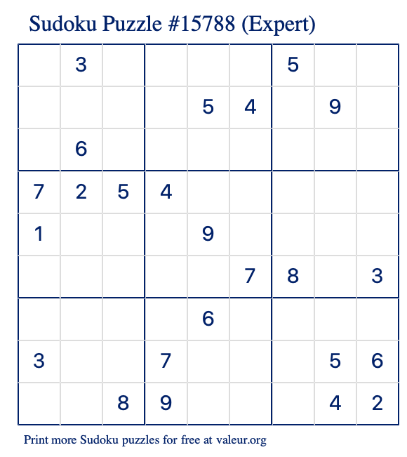 Free Printable Expert Sudoku Puzzle number 15788