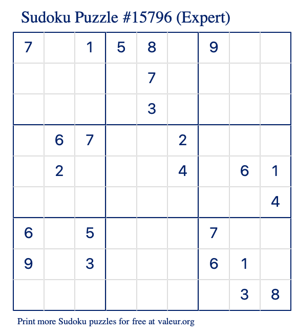 Free Printable Expert Sudoku Puzzle number 15796