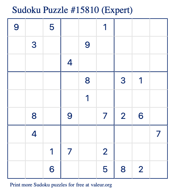 Free Printable Expert Sudoku Puzzle number 15810
