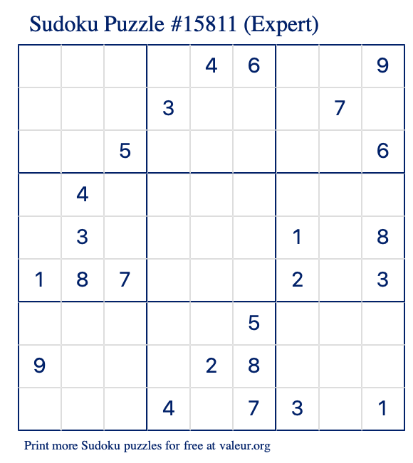 Free Printable Expert Sudoku with the Answer 15811