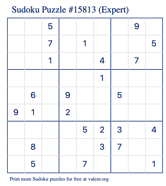 Free Printable Expert Sudoku Puzzle number 15813