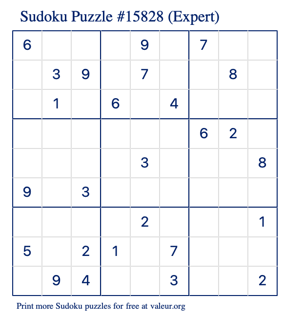 Free Printable Expert Sudoku Puzzle number 15828